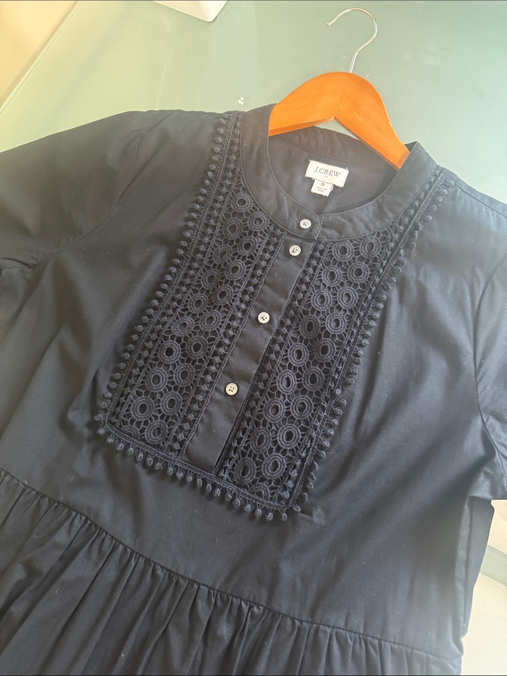 J. Crew Black Cotton Dress Tiered Mini Dress Size S Boho Romantic BabyDoll Dress - Picture 2 of 6